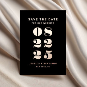 Elegant Black Wedding Save The Date Rose Gold