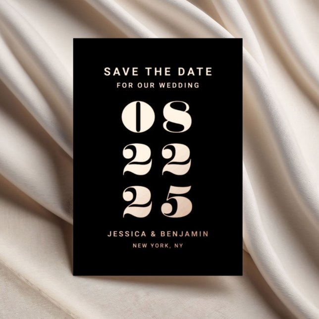 Elegant Black Wedding Save The Date Rose Gold (Elegant Black Wedding Save The Date Rose Gold Foil Invitation)