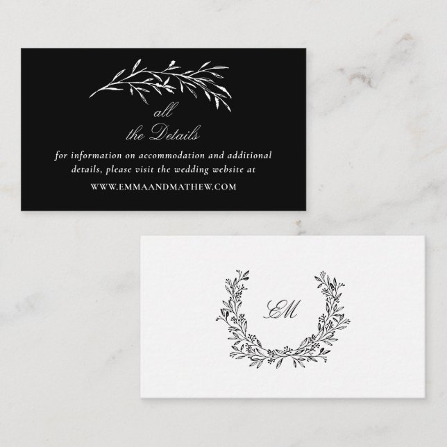 Elegant Black Wedding Website Details Enclosure Card (Front/Back)