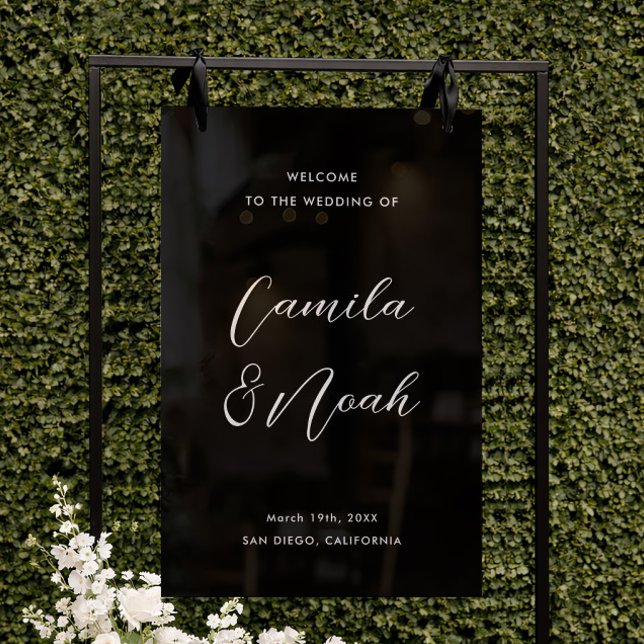 Elegant Black Wedding Welcome  Acrylic Sign (Creator Uploaded)