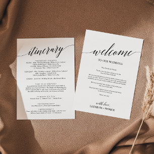 Elegant Black Wedding Welcome Letter & Itinerary