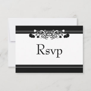 Elegant Black & Whiite Flourish Wedding RSVP Card