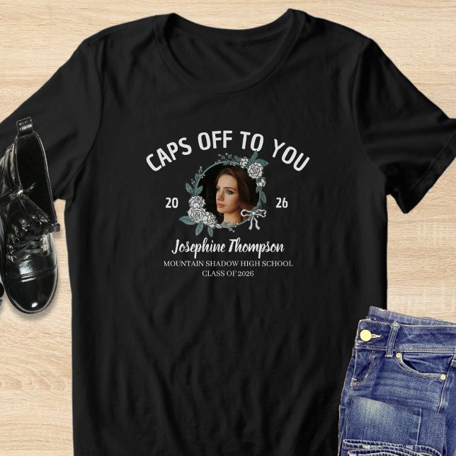 Elegant Black & White 2026 Graduation Floral Photo Tri-Blend Shirt (Creator Uploaded)