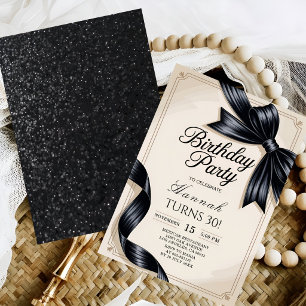 Elegant Black & White 30th Birthday Invitation