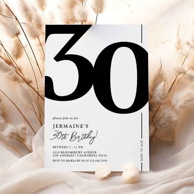 Elegant Black White 30th Birthday Invitation (Creator Uploaded)