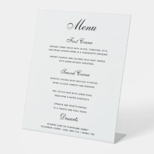Elegant Black White 3 course Wedding Menu  Pedestal Sign