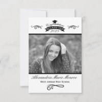 Elegant Black & White - 3x5 Graduation Invitation