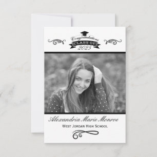 Elegant Black & White - 3x5 Graduation Invitation