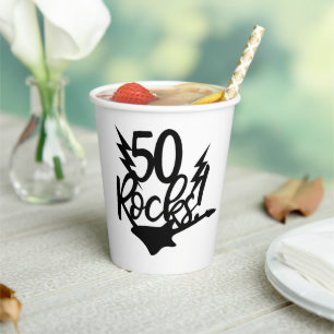Elegant  Black & white 50th Rocks Birthday Party Paper Cups
