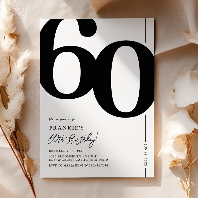 Elegant Black White 60th Birthday Invitation (Creator Uploaded)