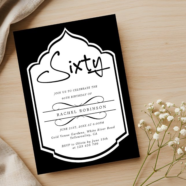 Elegant Black White 60th Birthday Party Invitation (Creator Uploaded)