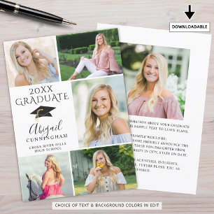 Elegant Black White 6 Photo Collage Graduate Announcement