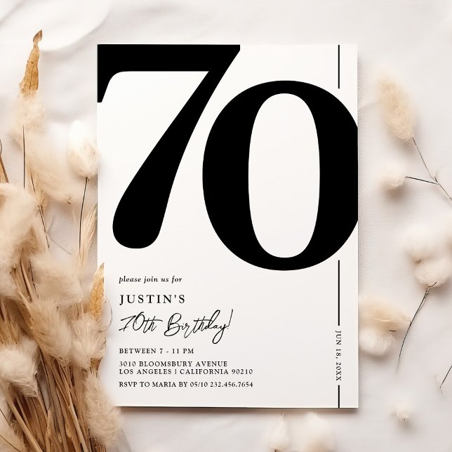 Elegant Black White 70th Birthday Invitation (Creator Uploaded)