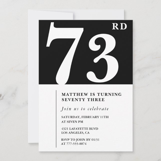 Elegant Black White 73rd birthday invitation (Front)