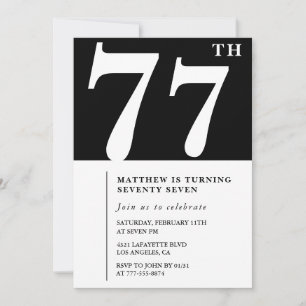 Elegant Black White 77th birthday invitation