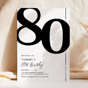 Elegant Black White 80th Birthday Invitation