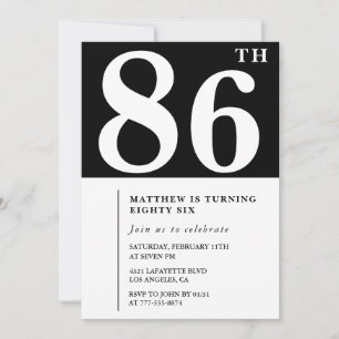 Elegant Black White 86th birthday invitation