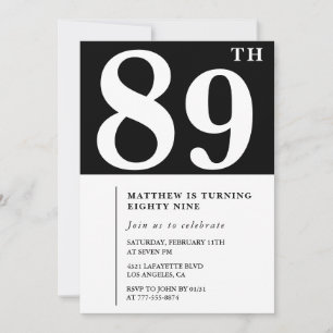 Elegant Black White 89th birthday invitation