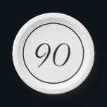 Elegant Black White  90th Birthday Paper Plate<br><div class="desc">An elegant black and white design with the age on the front of the custom plate.
Easily change the age  for your own custom design.</div>