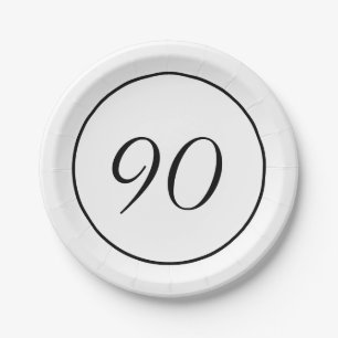 Elegant Black White 90th Birthday Paper Plate