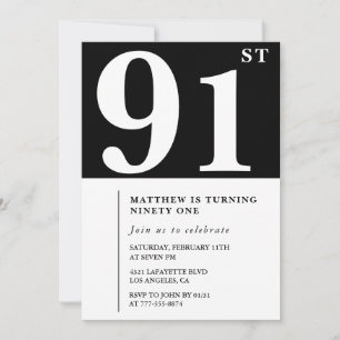 Elegant Black White 91st birthday invitation