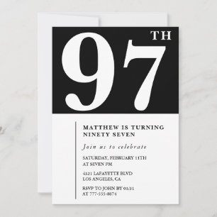 Elegant Black White 97th birthday invitation