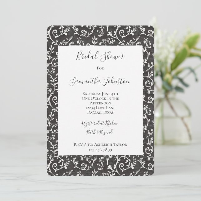 Elegant Black White Abstract Bridal Shower Invitation (Standing Front)