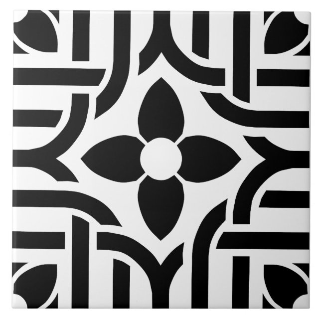 Elegant Black &White Abstract Floral Tile (Front)