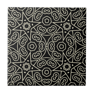 Elegant Black & White Abstract Geometric Pattern  Tile