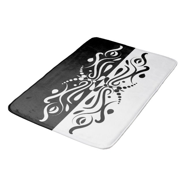 Elegant Black & White Abstract Harlequin Style Bath Mat (Angled)