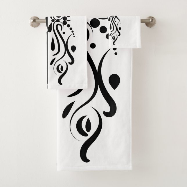 Elegant Black & White Abstract Harlequin Style Bath Towel Set (Insitu)