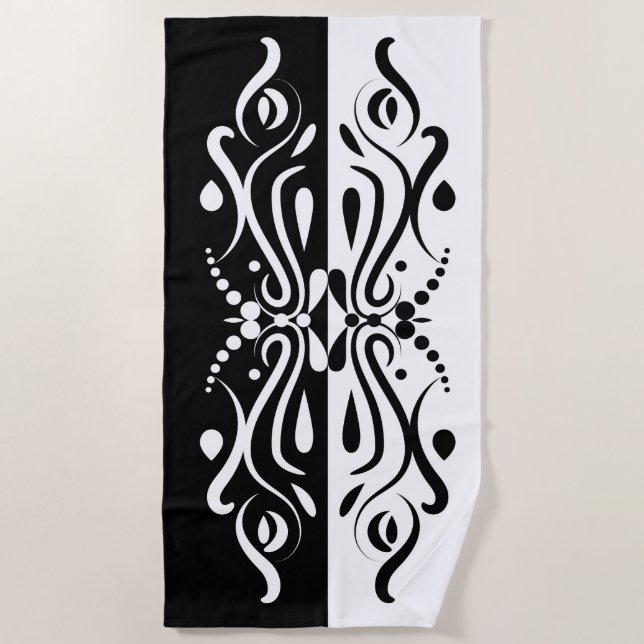 Elegant Black & White Abstract Harlequin Style Beach Towel (Front)