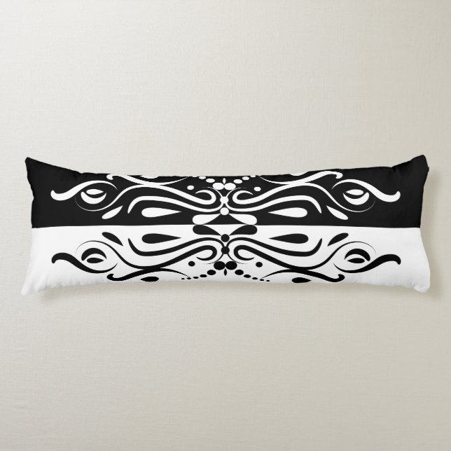 Elegant Black & White Abstract Harlequin Style Body Cushion (Front)