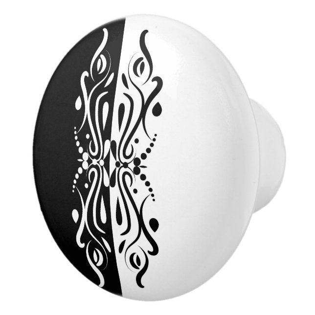 Elegant Black & White Abstract Harlequin Style Ceramic Knob (Right)