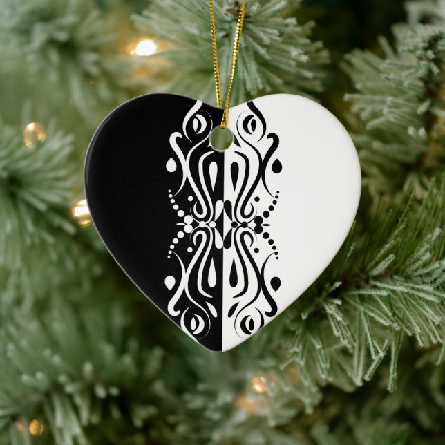 Elegant Black & White Abstract Harlequin Style Ceramic Tree Decoration (Tree)