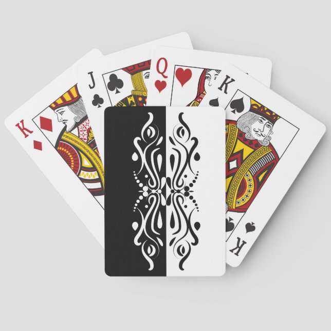 Elegant Black & White Abstract Harlequin Style Playing Cards (Back)