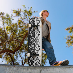 Elegant Black & White Abstract Harlequin Style Skateboard