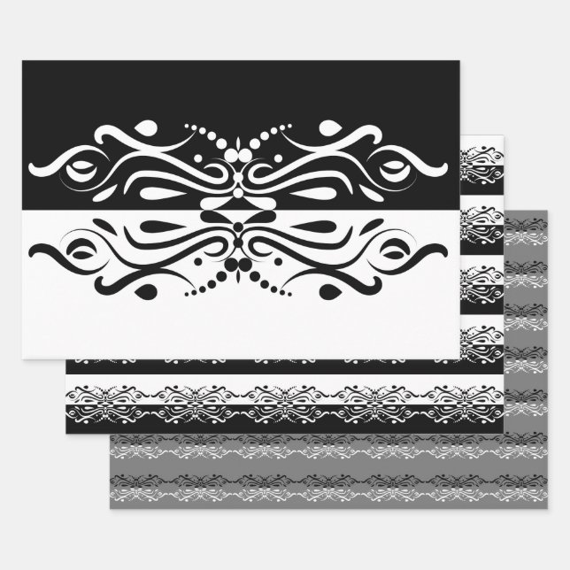Elegant Black & White Abstract Harlequin Style Wrapping Paper Sheet (Set)