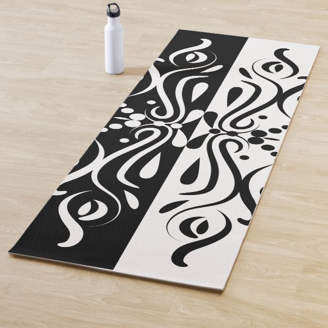 Elegant Black & White Abstract Harlequin Style Yoga Mat (In Situ)