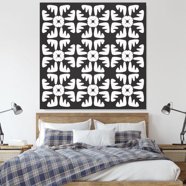 Elegant Black &White  Abstract Pattern Canvas Print (Insitu(Bedroom))