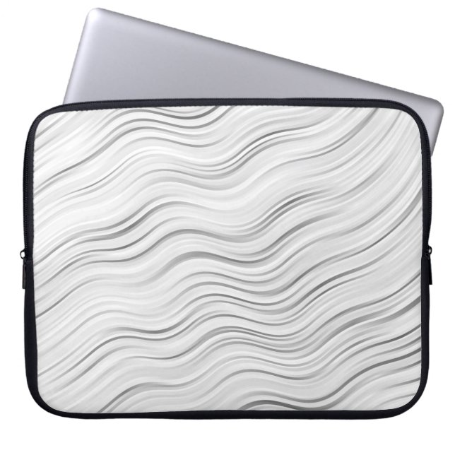 Elegant Black & White Abstract Waves Laptop Sleeve (Front)