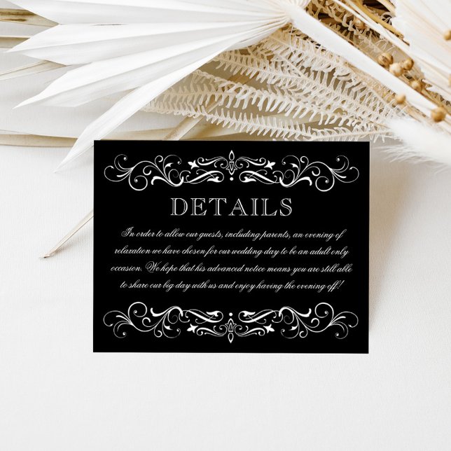 Elegant Black White Adult Only Wedding Reception Enclosure Card (Creator Uploaded)