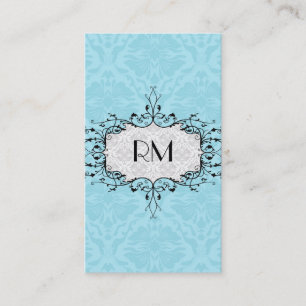 Elegant Black White And Blue Vintage Damasks Business Card