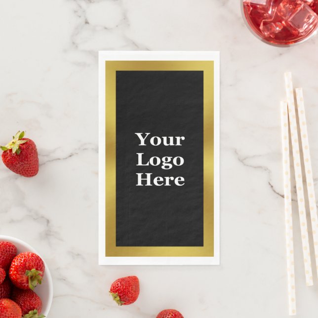Elegant Black White and Gold Business Your Logo Napkin (Insitu)