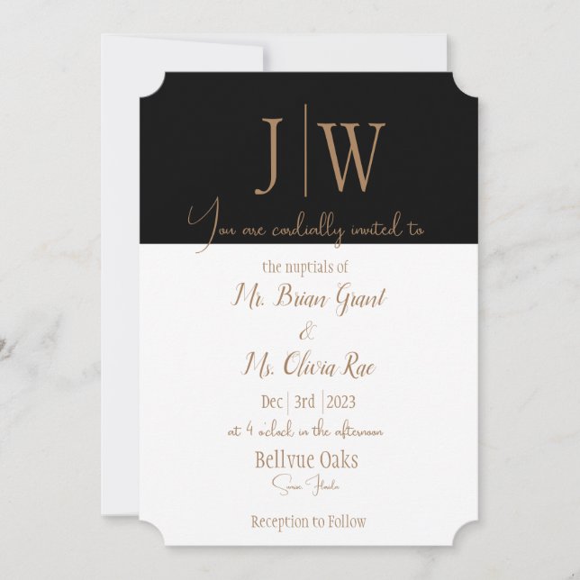 Elegant Black, White, and Gold wedding invitation (Front)