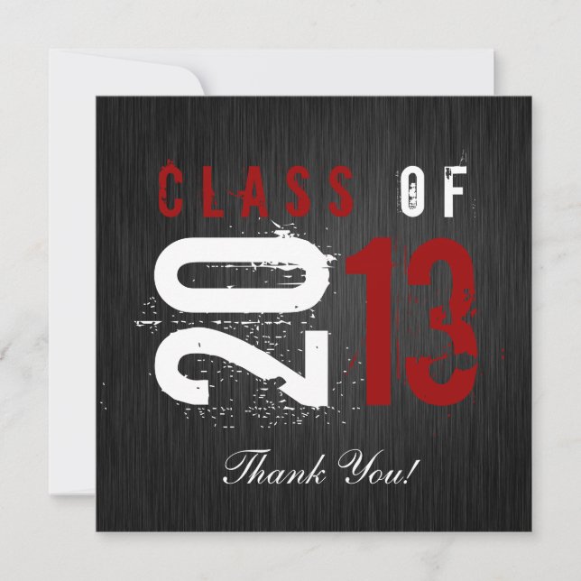 Elegant Black, White and Red Graduation Thank You (Front)