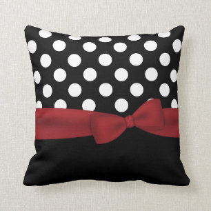 Elegant Black, White, and Red Monogram Pillow