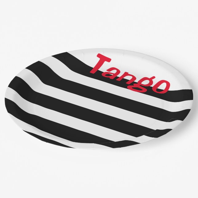 Elegant Black White and Red Tango Paper Plate (Angled)