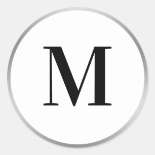 Elegant Black White and Silver Monogram Template Classic Round Sticker