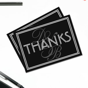 Elegant Black & White Art Deco Monogram Thanks Card